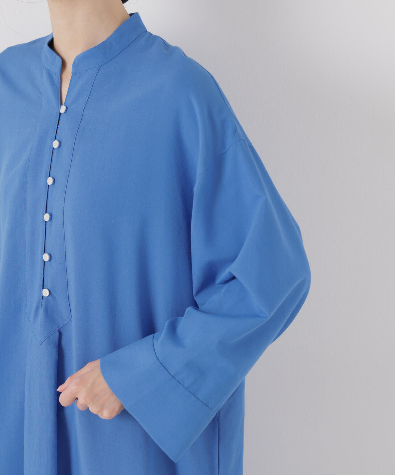 マシンウォッシャブルリネン混 スタンドカラーワンピース 6736119313