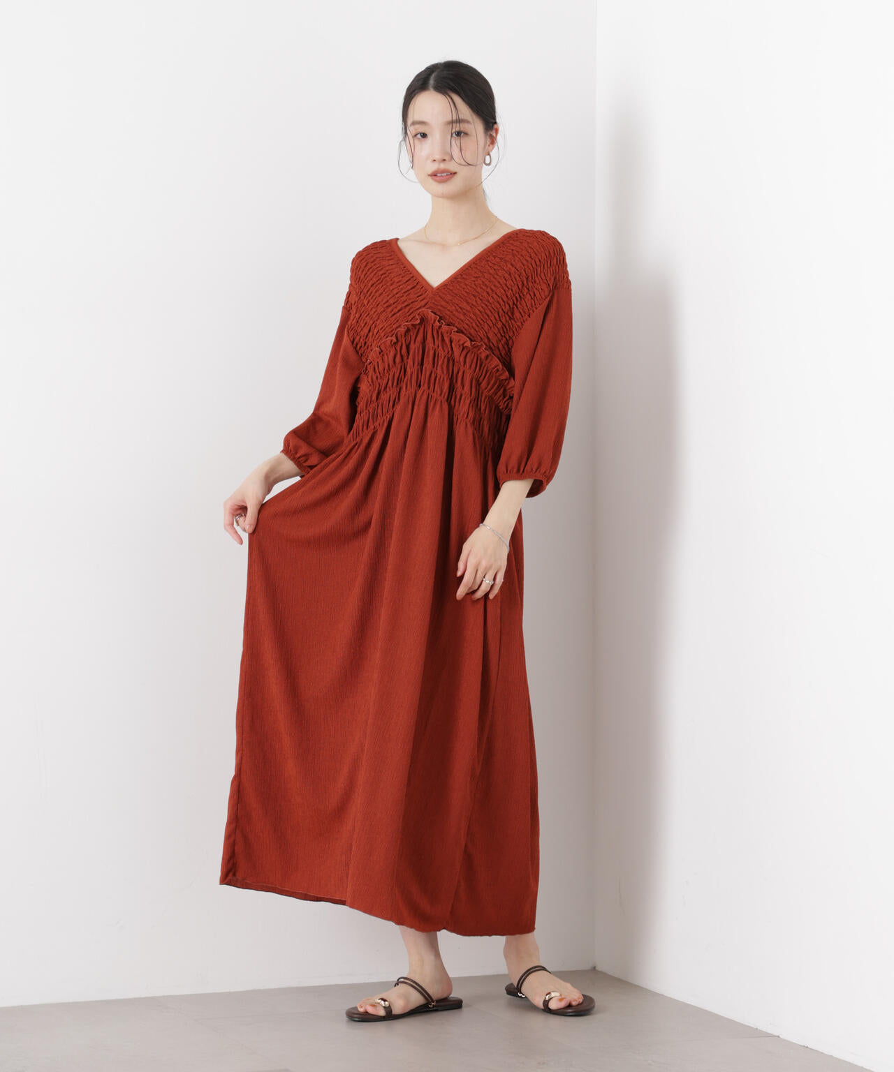 ワンピース HANA YAGI SEAM DRESS 楊柳Vネックシャーリングワンピース