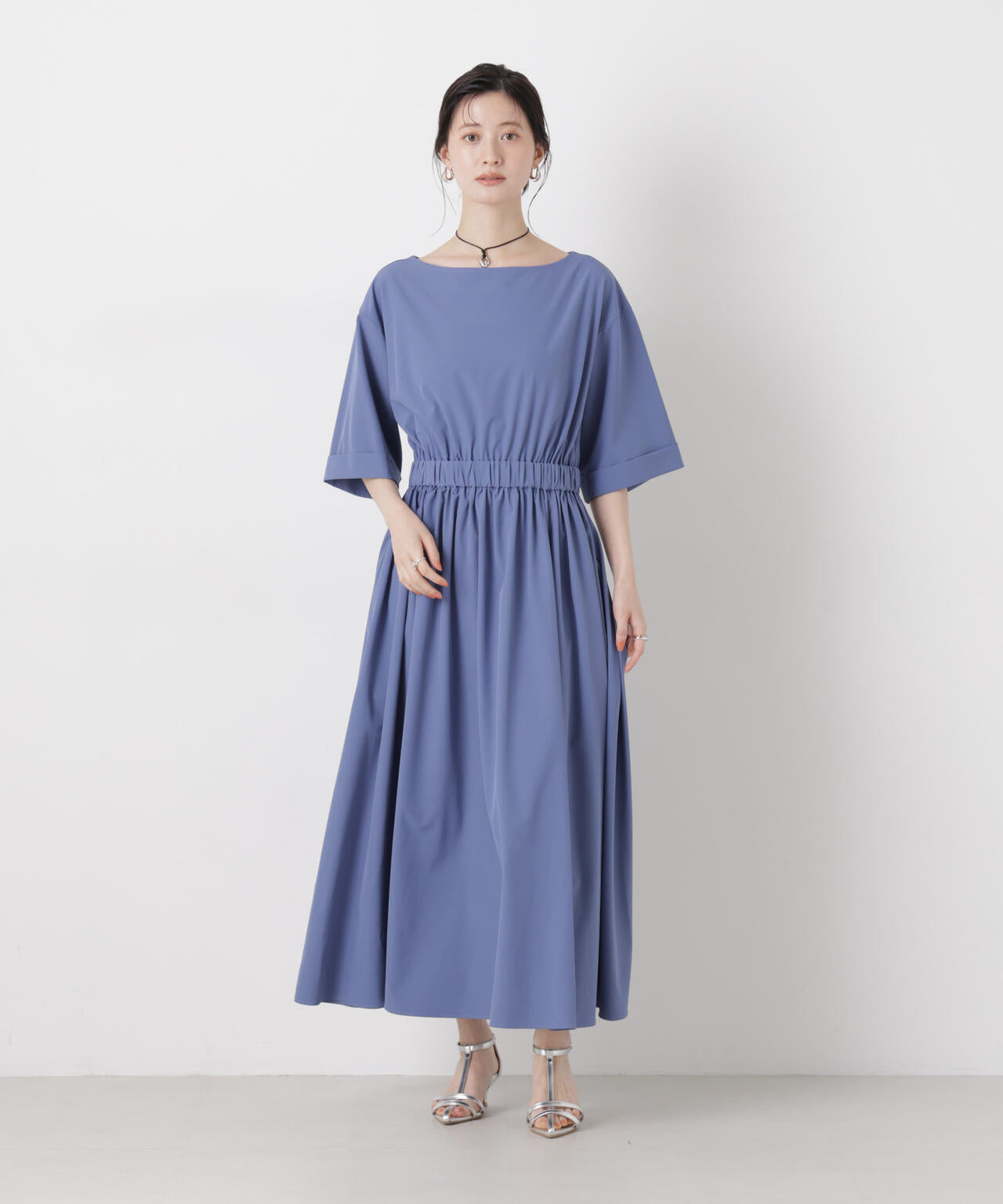 ウエストギャザーボートネックワンピース 6736119317
