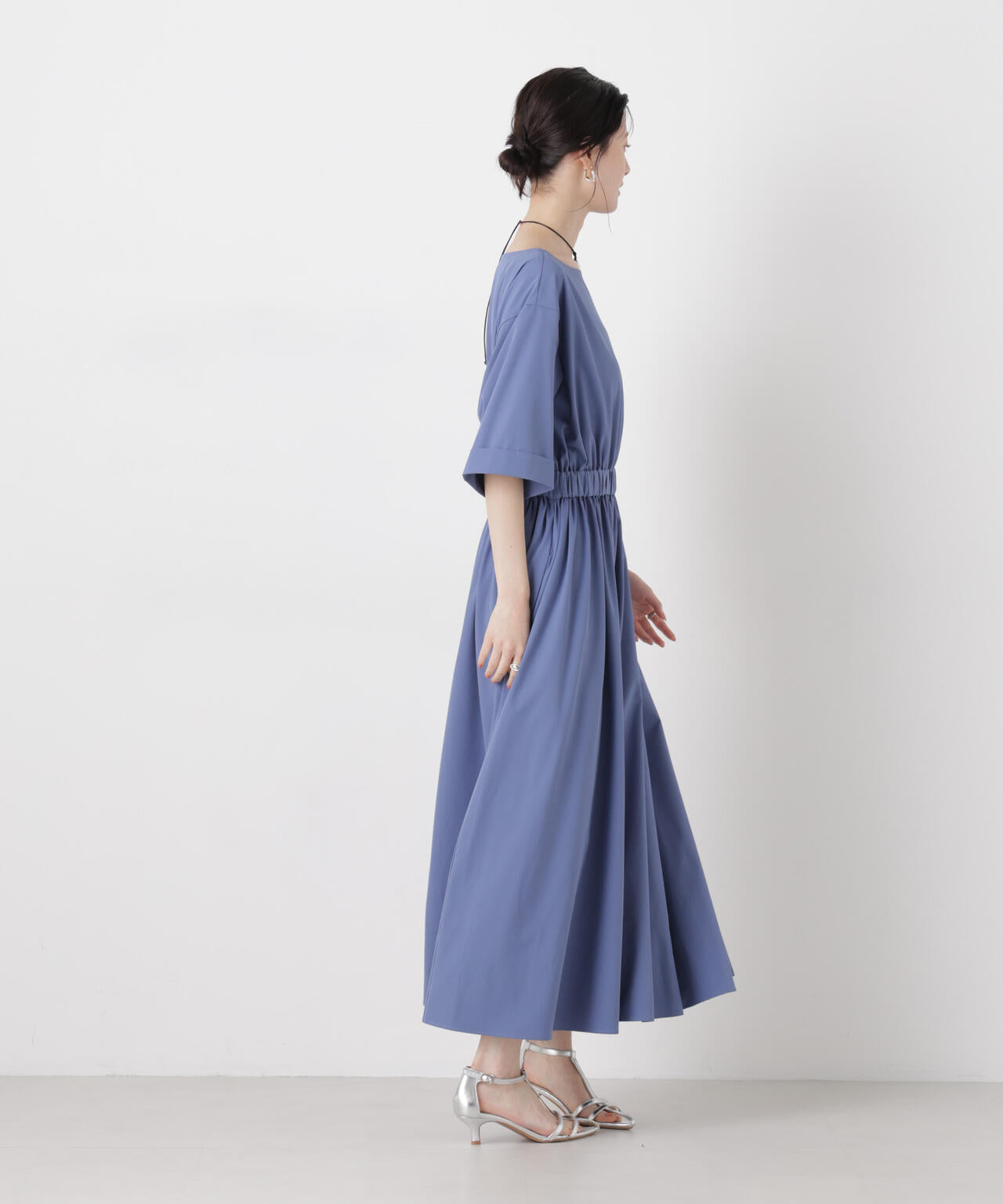 ウエストギャザーボートネックワンピース 6736119317