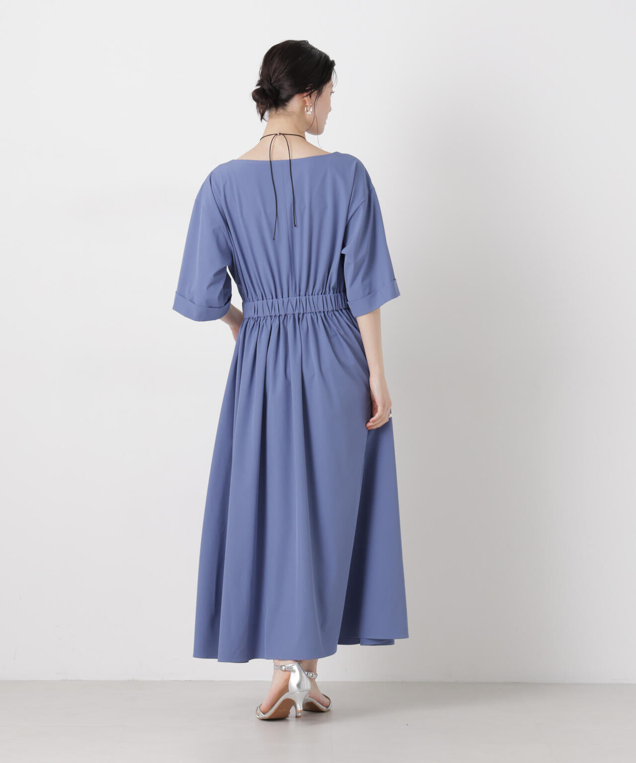 ウエストギャザーボートネックワンピース 6736119317