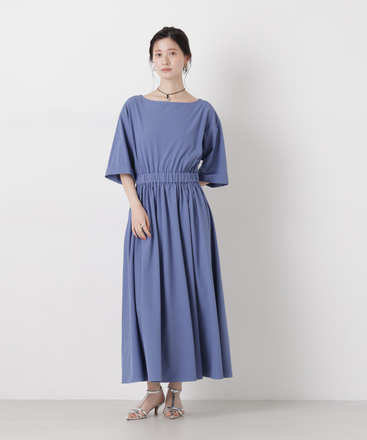 ウエストギャザーボートネックワンピース 6736119317