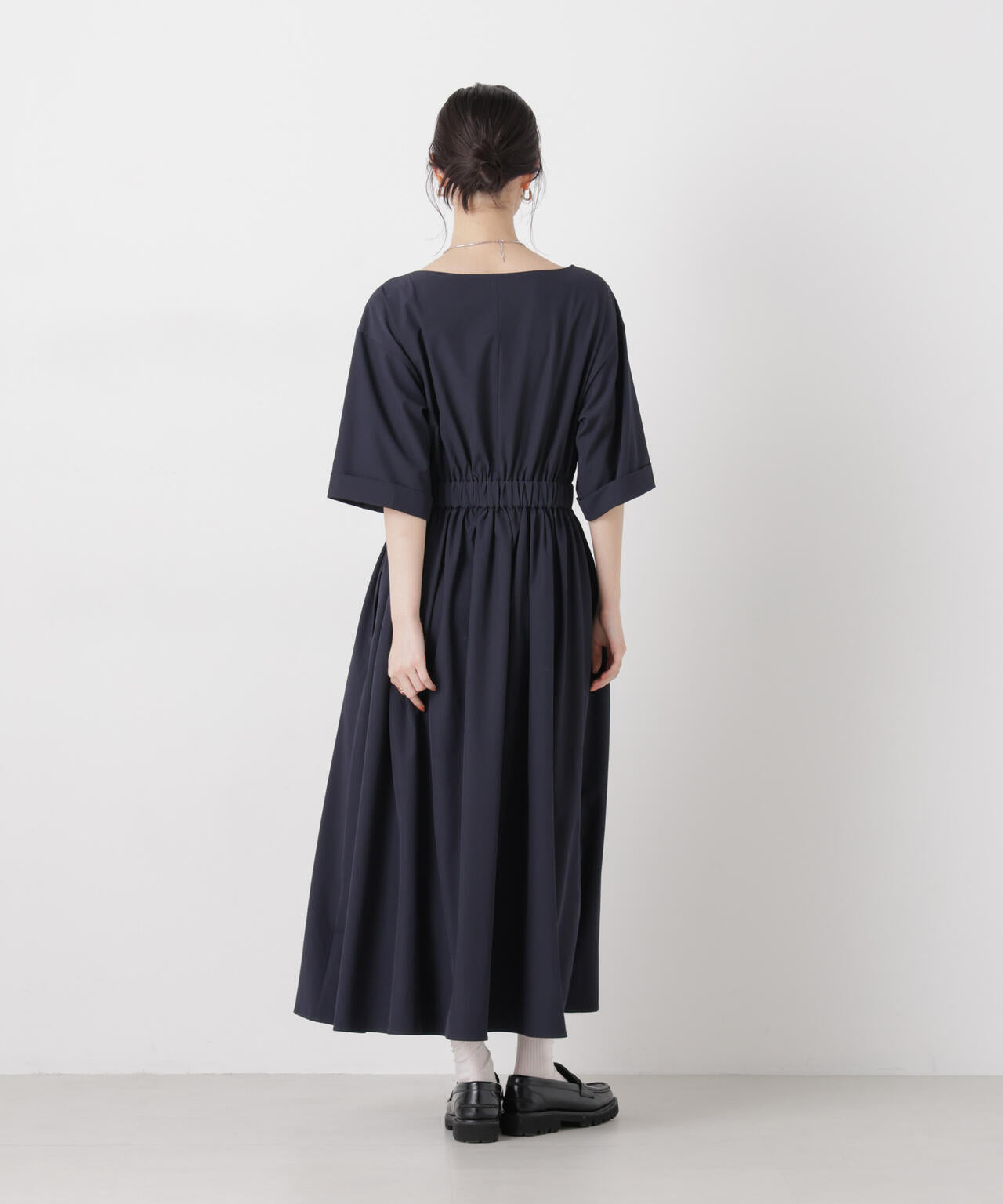 ウエストギャザーボートネックワンピース 6736119317