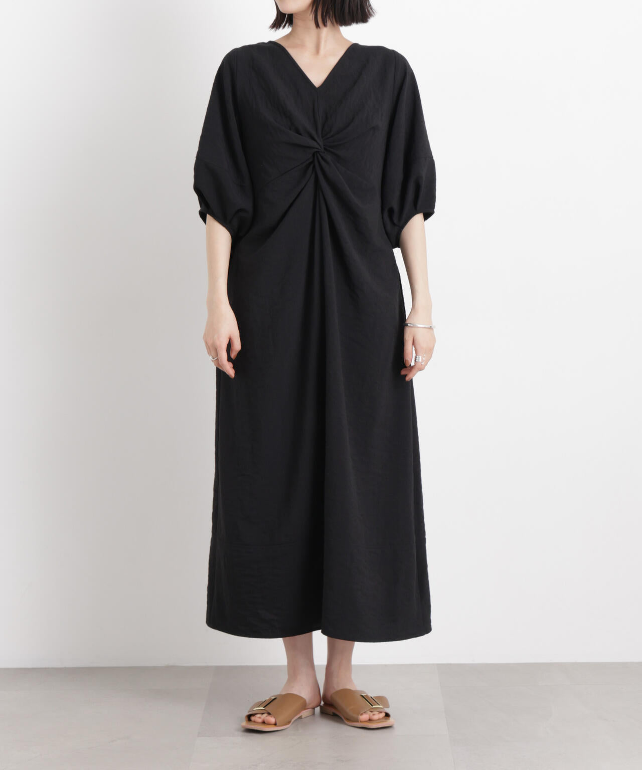 多機能リネンライク前後2wayランタンスリーブワンピース 6736119318