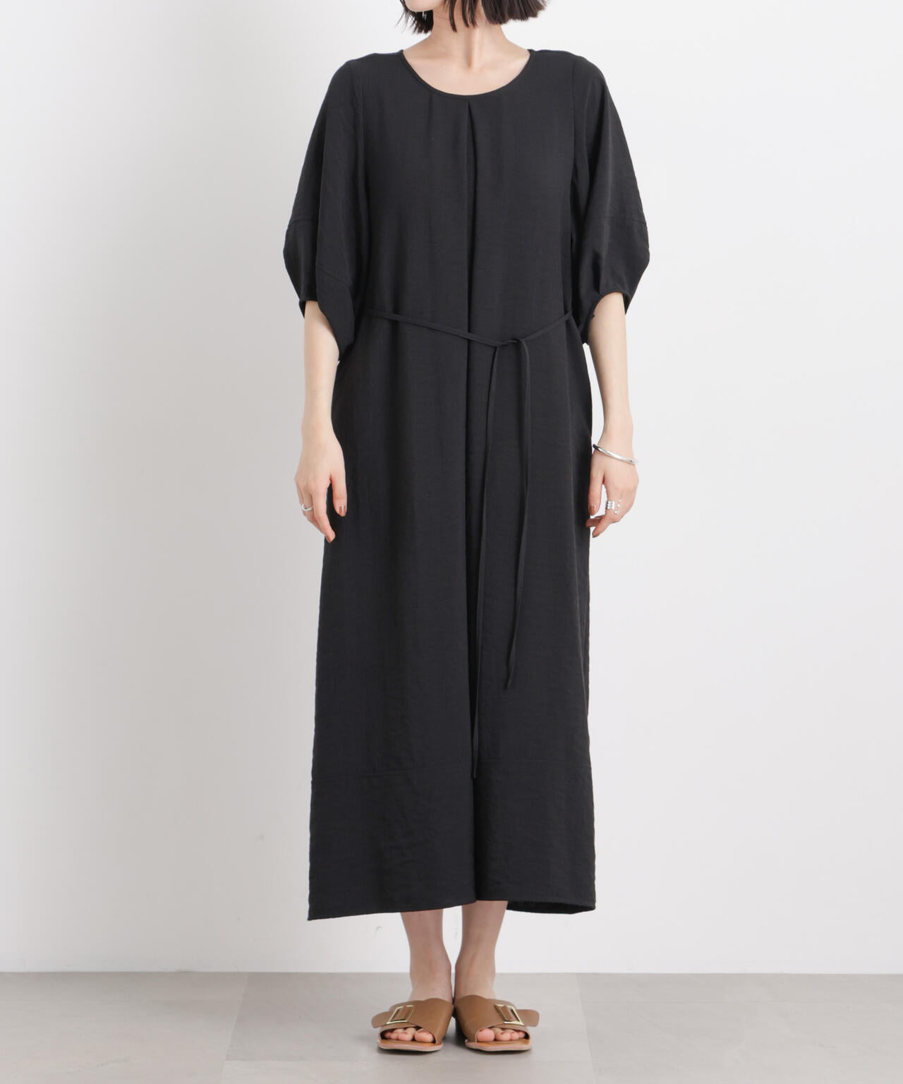 多機能リネンライク前後2wayランタンスリーブワンピース 6736119318