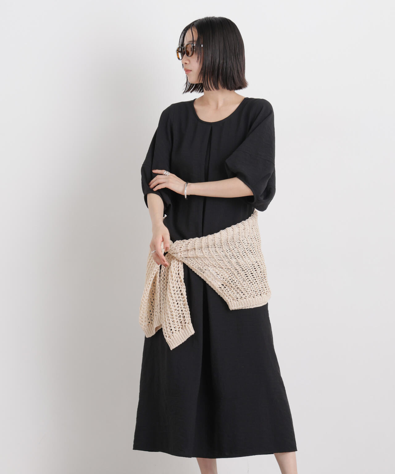 多機能リネンライク前後2wayランタンスリーブワンピース 6736119318