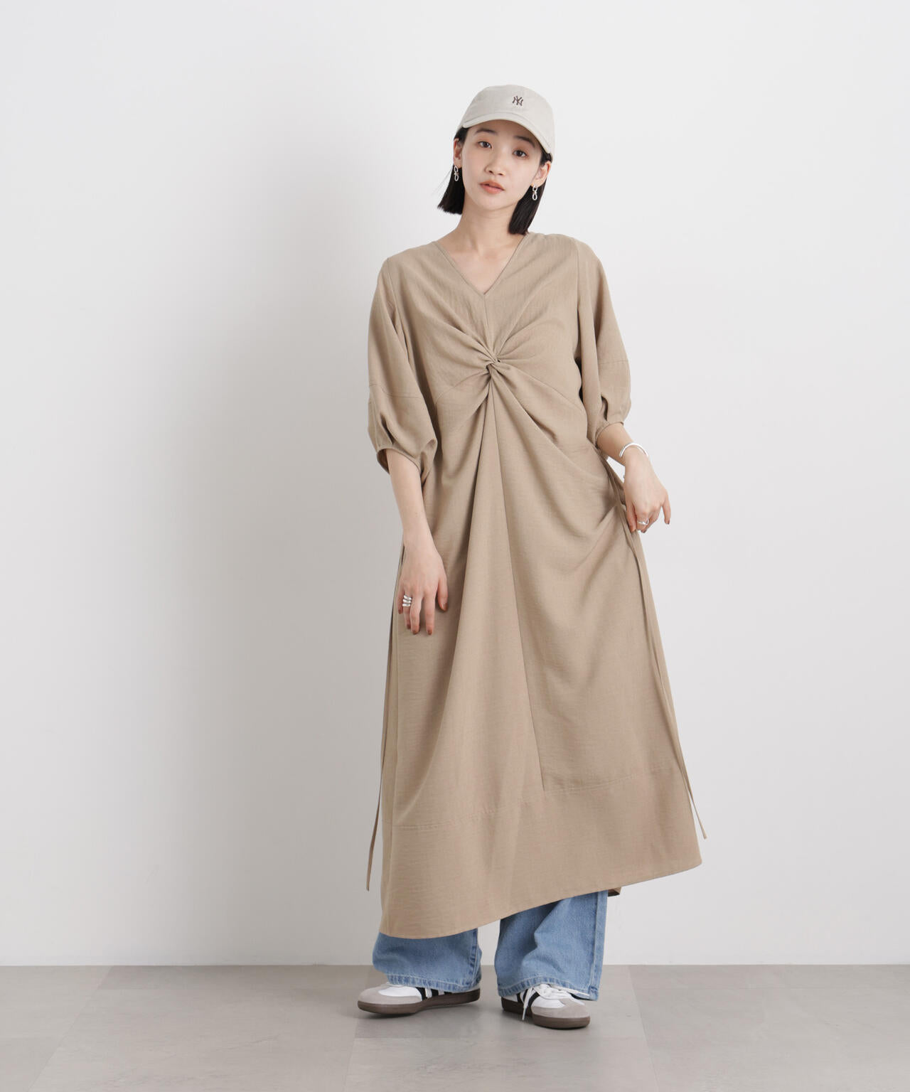 多機能リネンライク前後2wayランタンスリーブワンピース 6736119318