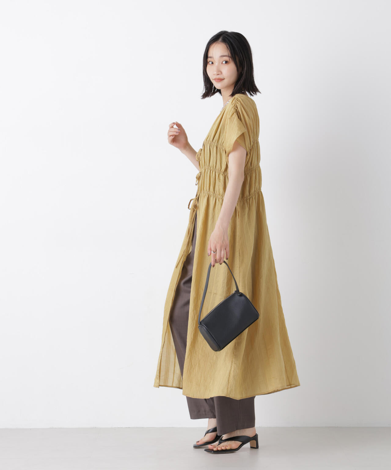 フロント リボン シアー ストライプ ジレ ワンピース