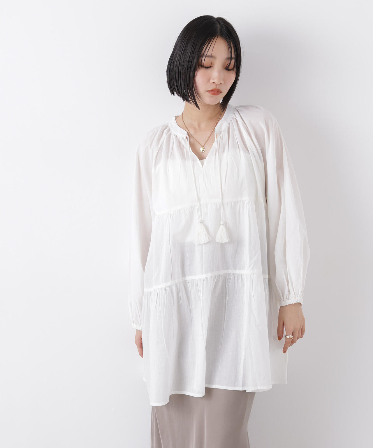 made in INDIA ティアードチュニックブラウス