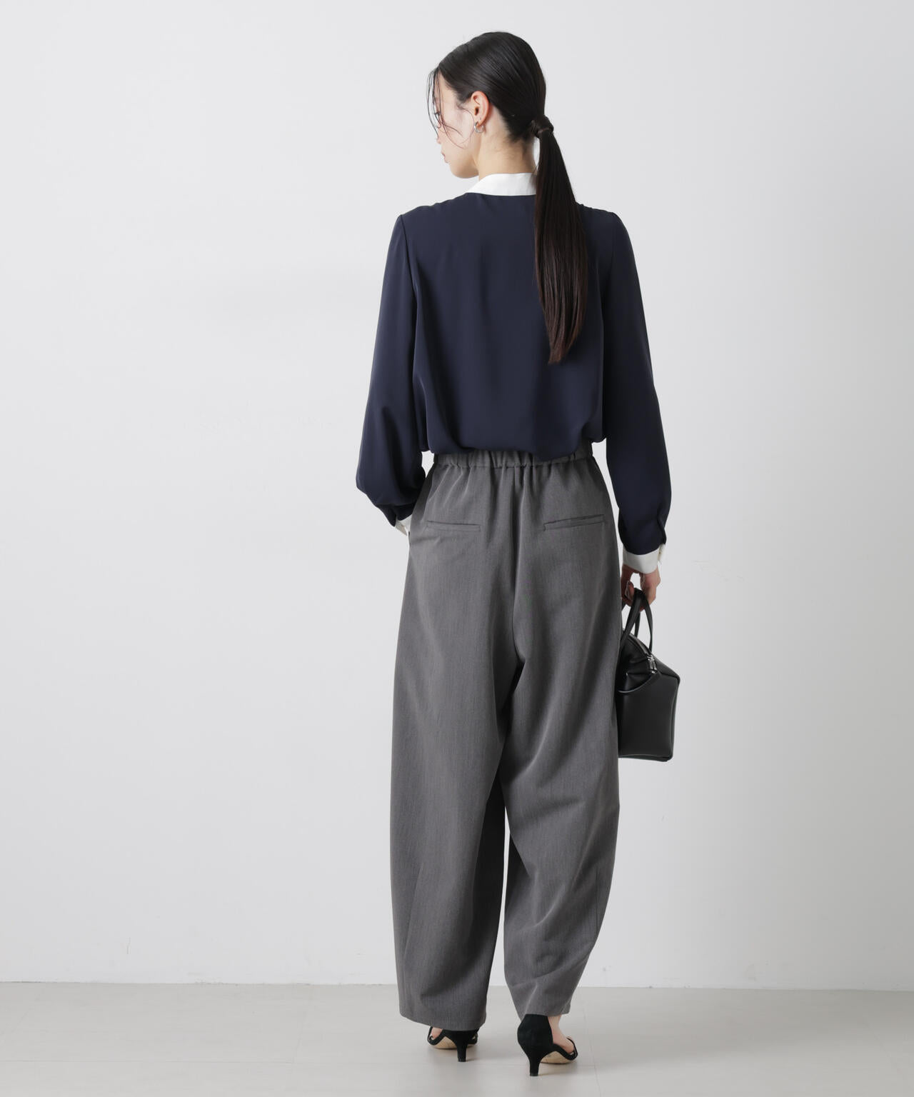 フロントタック バイカラー ボータイブラウス