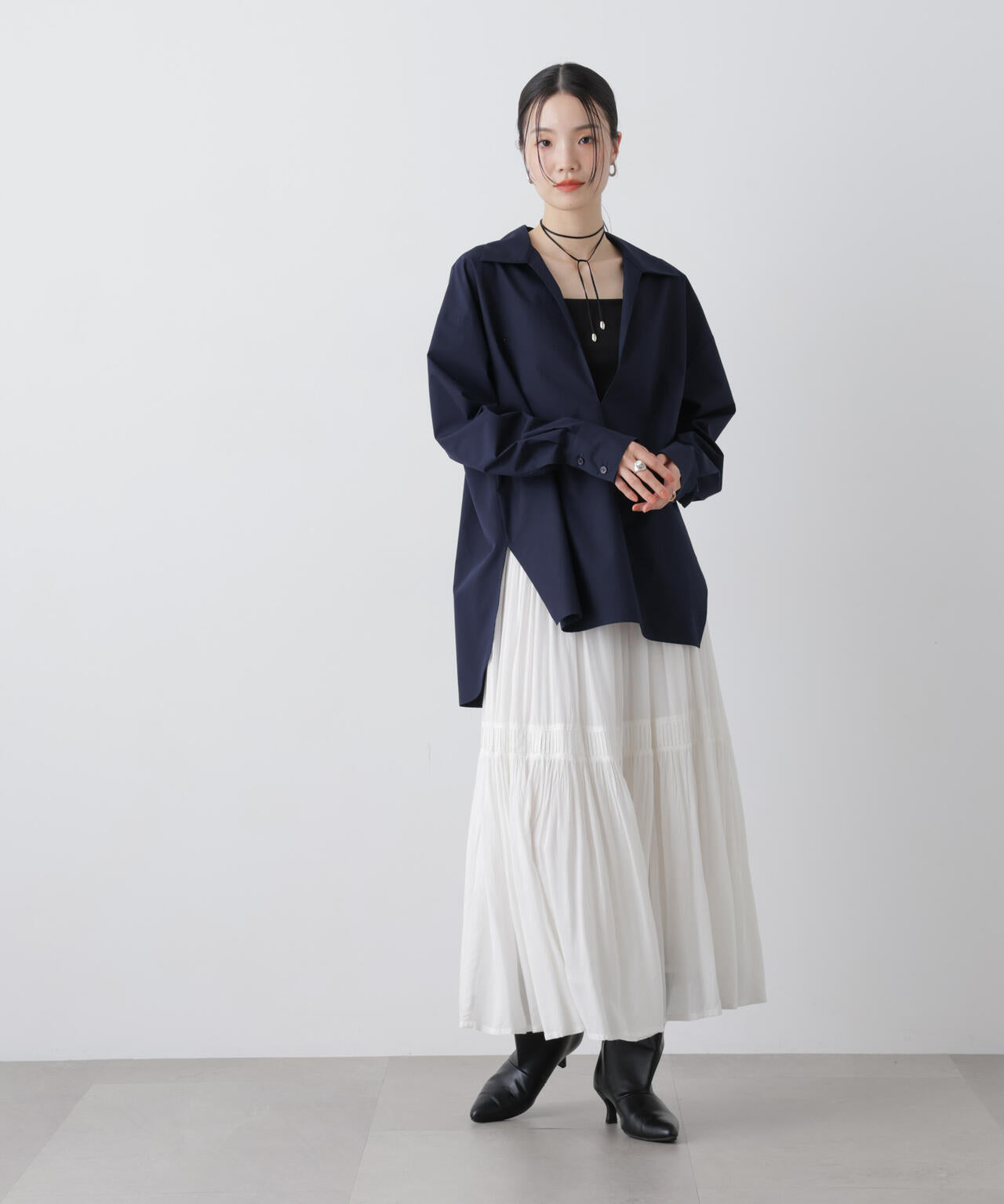極美品 エンフォルド スキッパーシャツ オーバーサイズ Vネック ネイビー 38 ディープV スキッパー プルオーバー シャツ