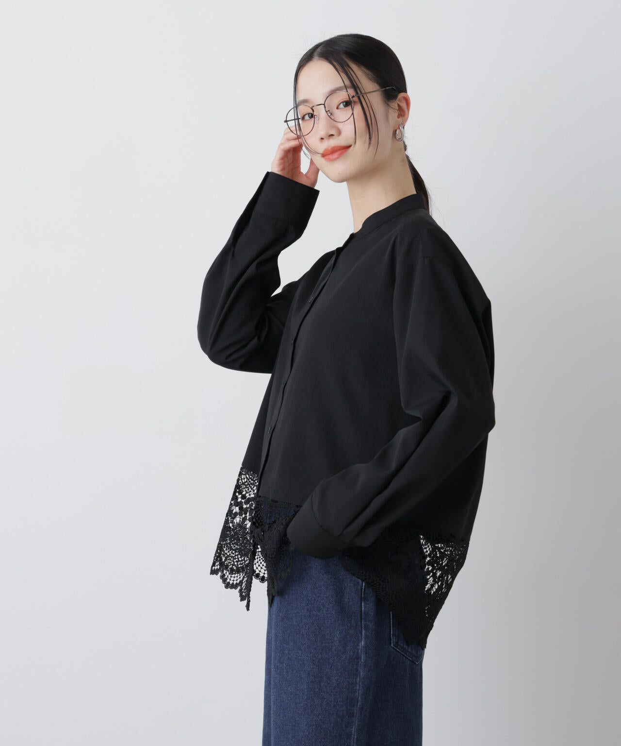 スカラレースコンビスタンドカラーシャツ 6736120310