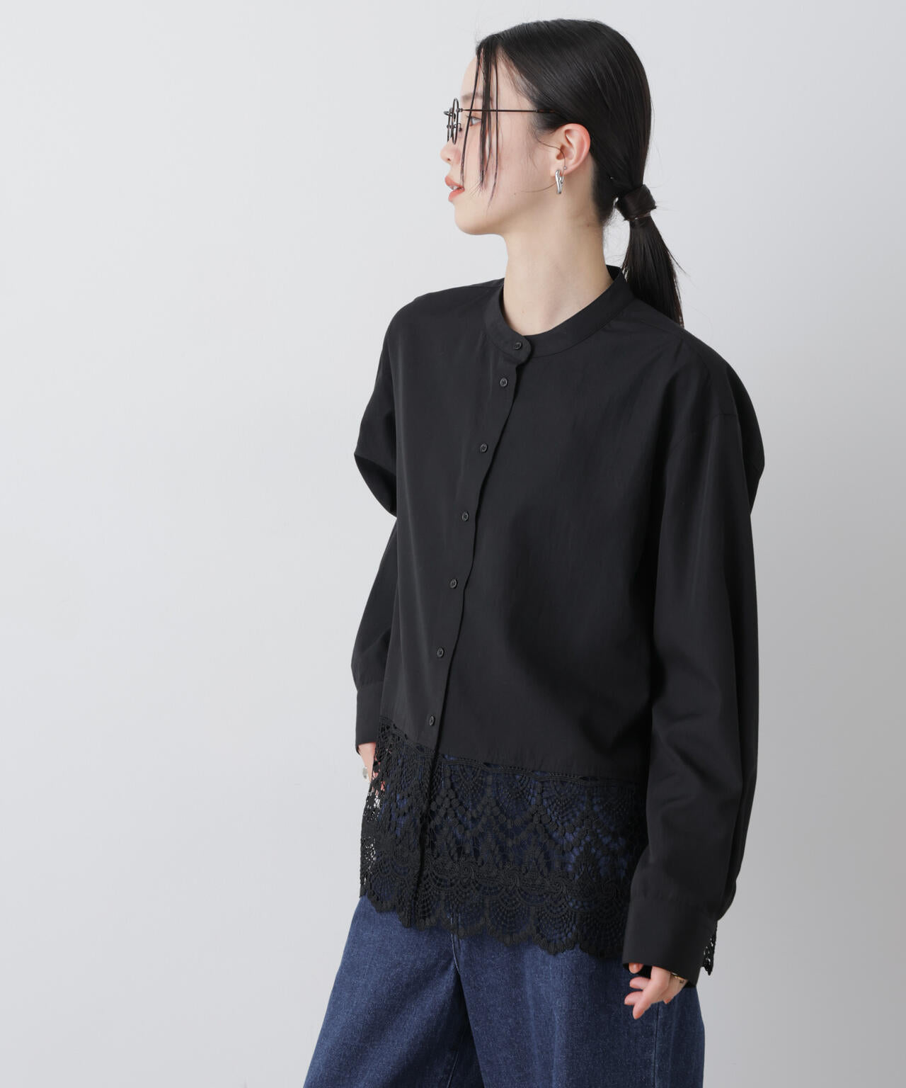 スカラレースコンビスタンドカラーシャツ 6736120310