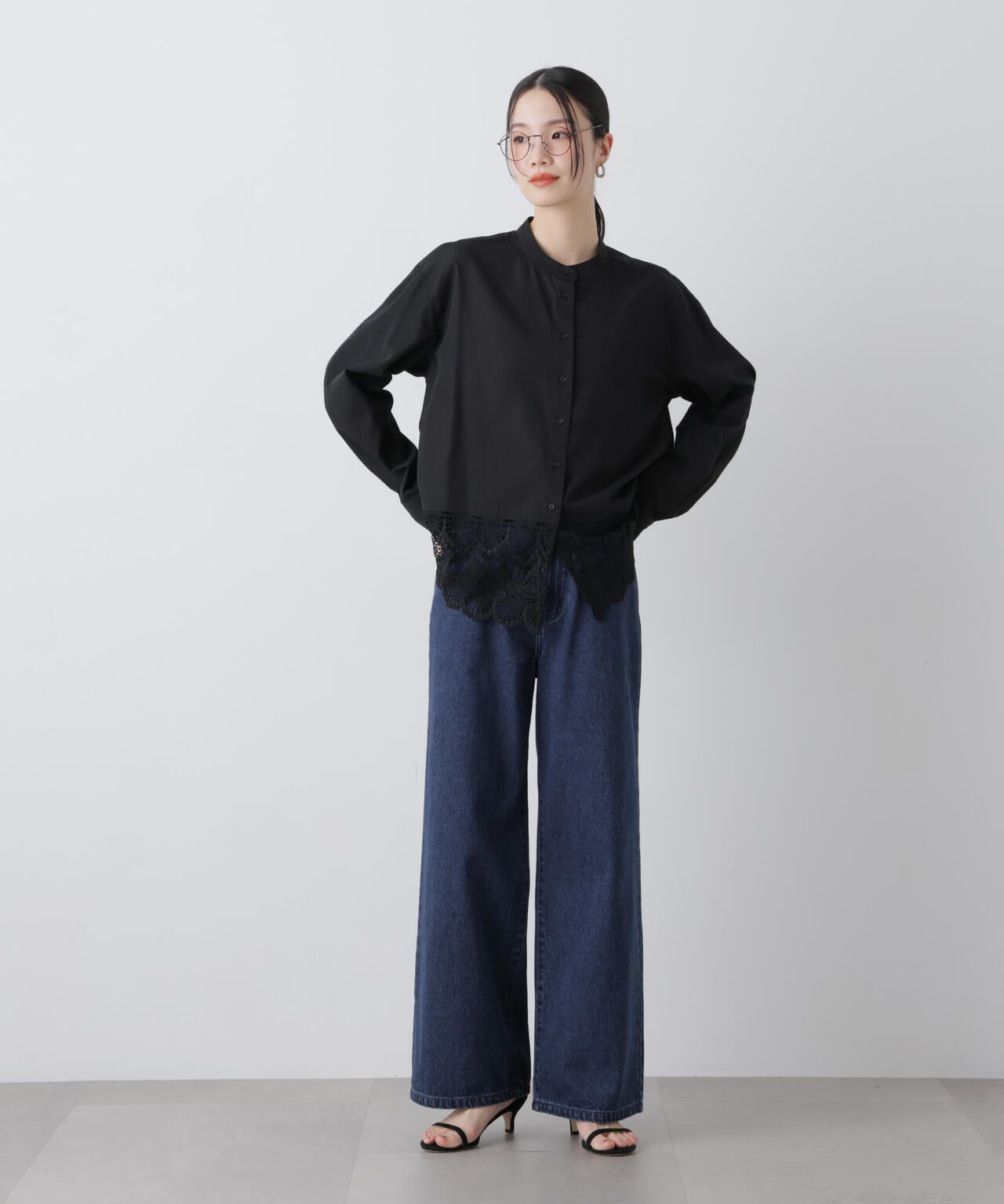 スカラレースコンビスタンドカラーシャツ 6736120310