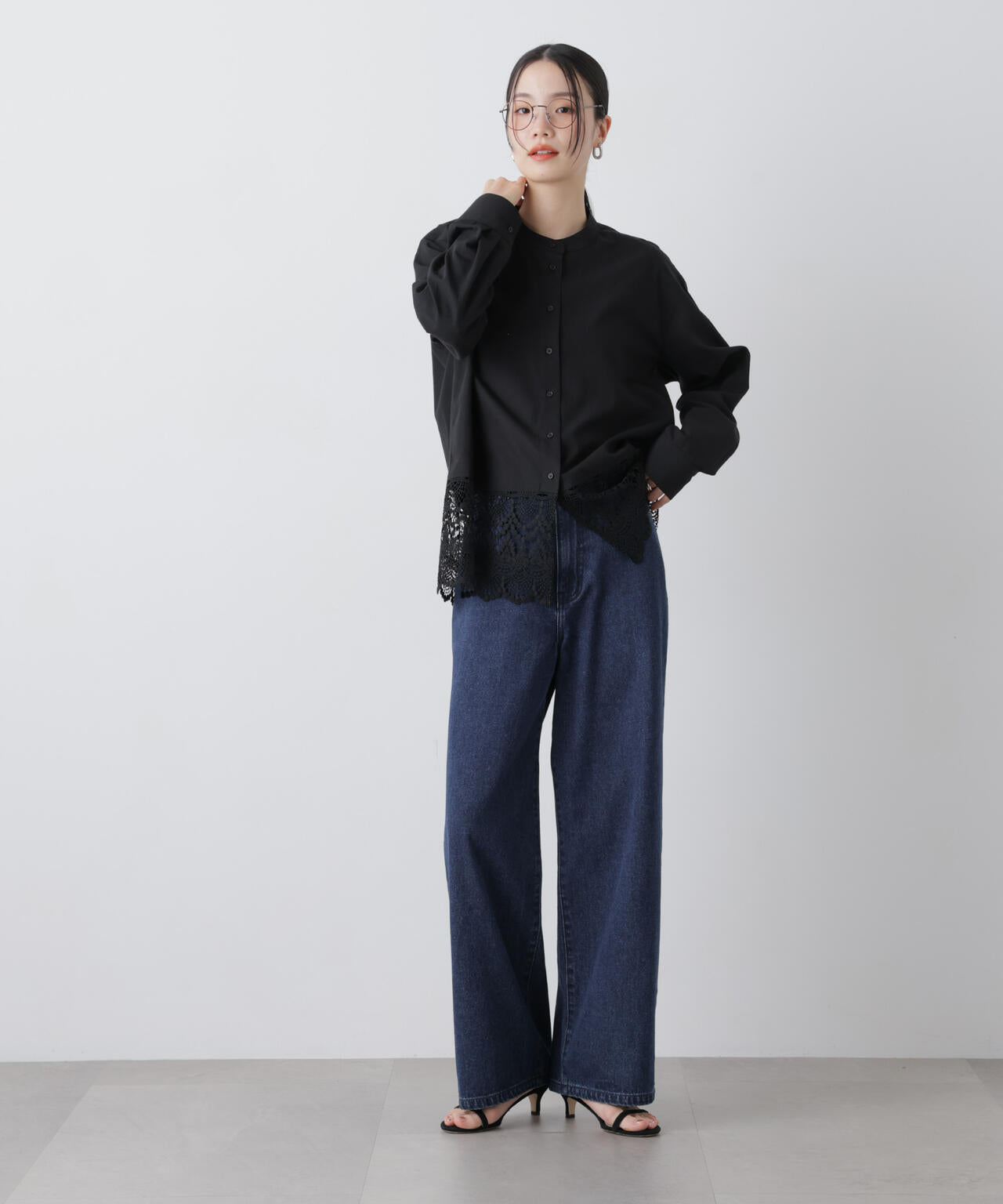 スカラレースコンビスタンドカラーシャツ 6736120310