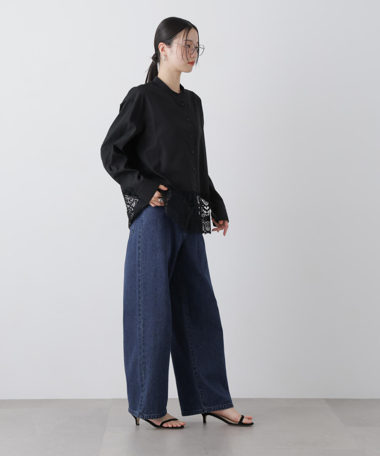 スカラレースコンビスタンドカラーシャツ 6736120310