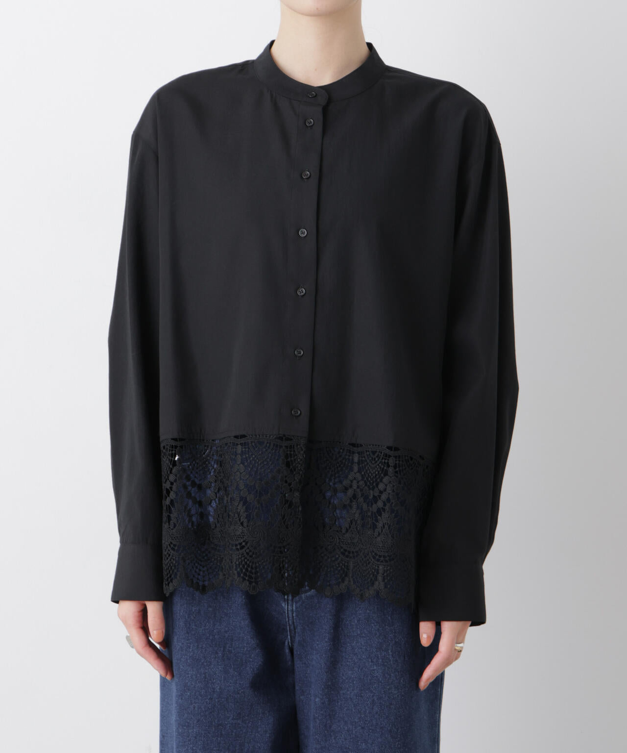 スカラレースコンビスタンドカラーシャツ 6736120310