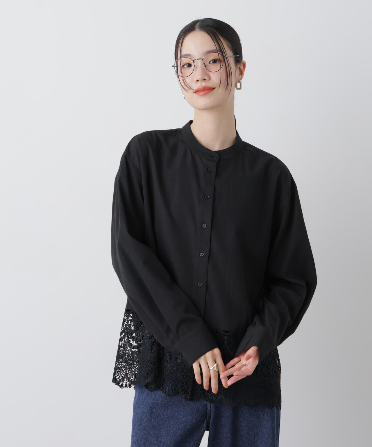 スカラレースコンビスタンドカラーシャツ 6736120310