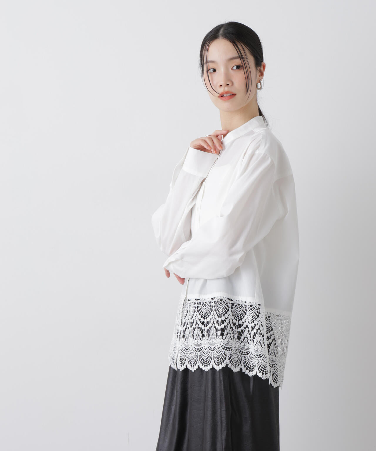 スカラレースコンビスタンドカラーシャツ 6736120310