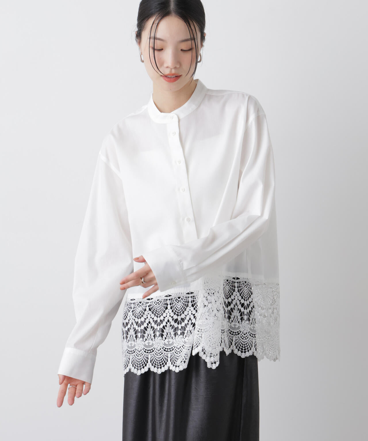 スカラレースコンビスタンドカラーシャツ 6736120310