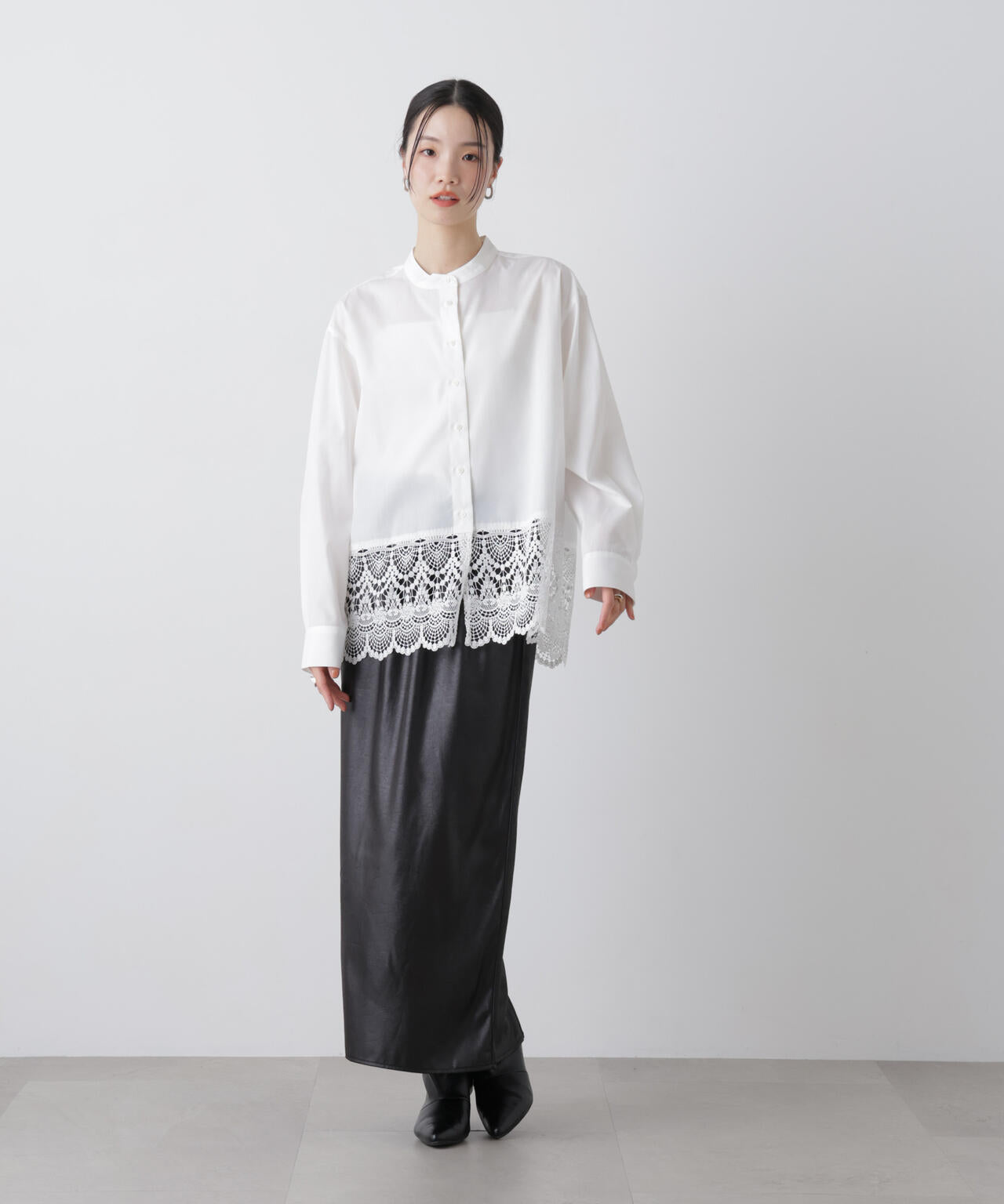 スカラレースコンビスタンドカラーシャツ 6736120310