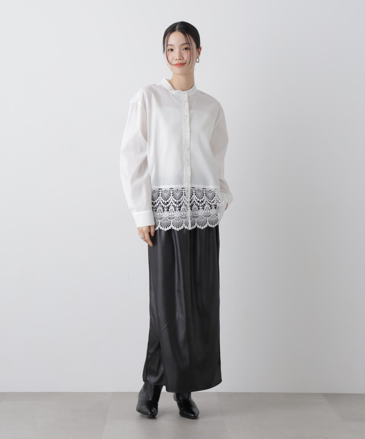 スカラレースコンビスタンドカラーシャツ 6736120310