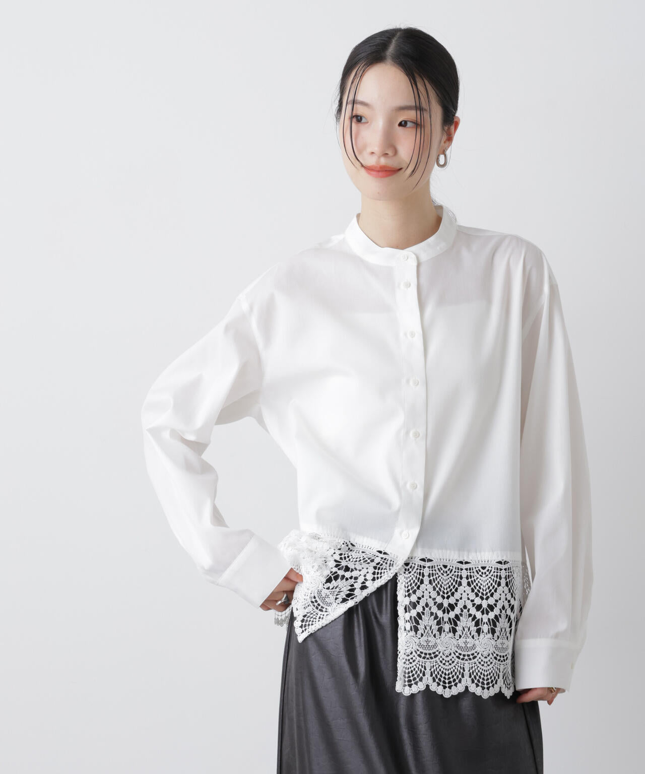 スカラレースコンビスタンドカラーシャツ 6736120310