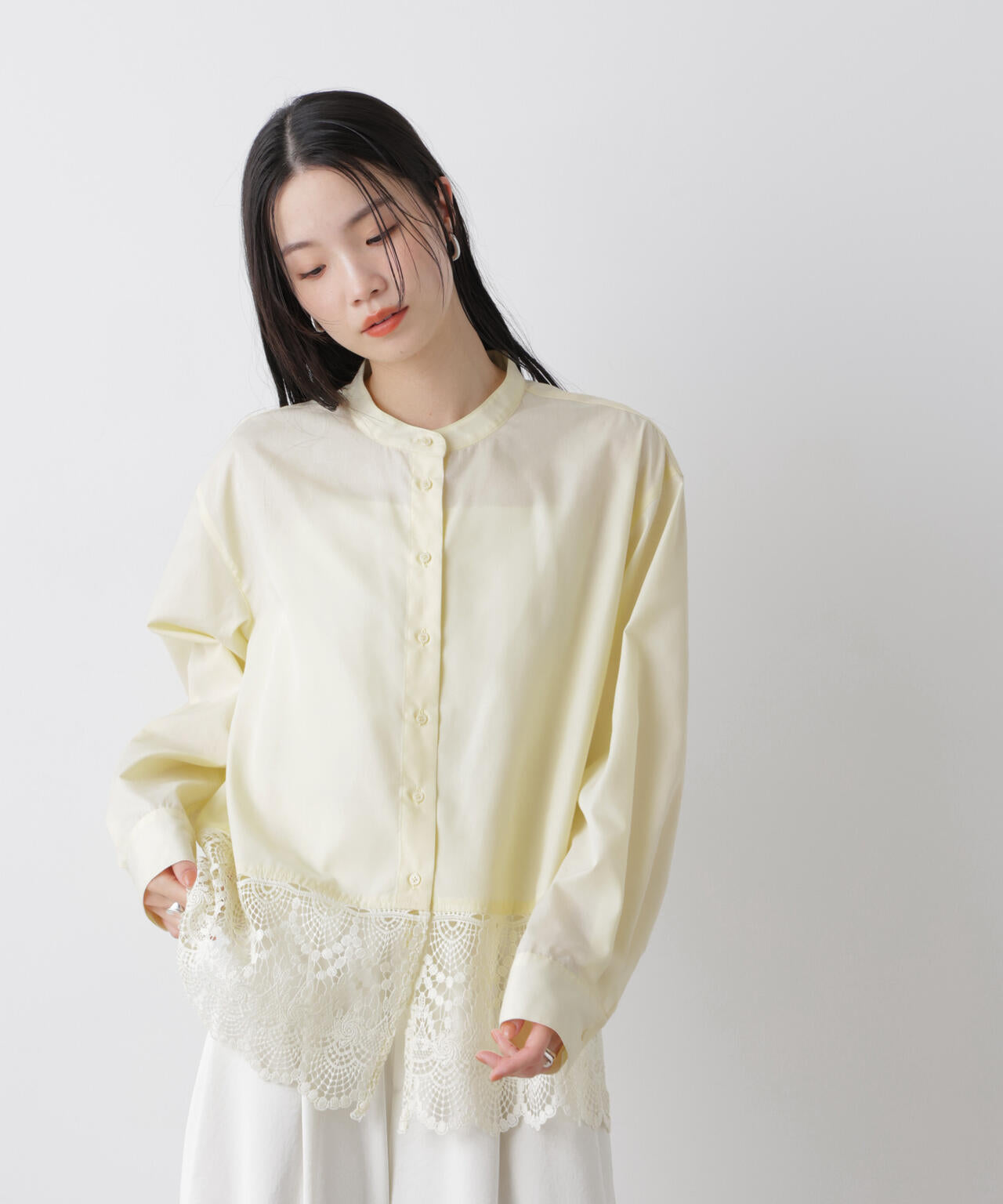 スカラレースコンビスタンドカラーシャツ 6736120310