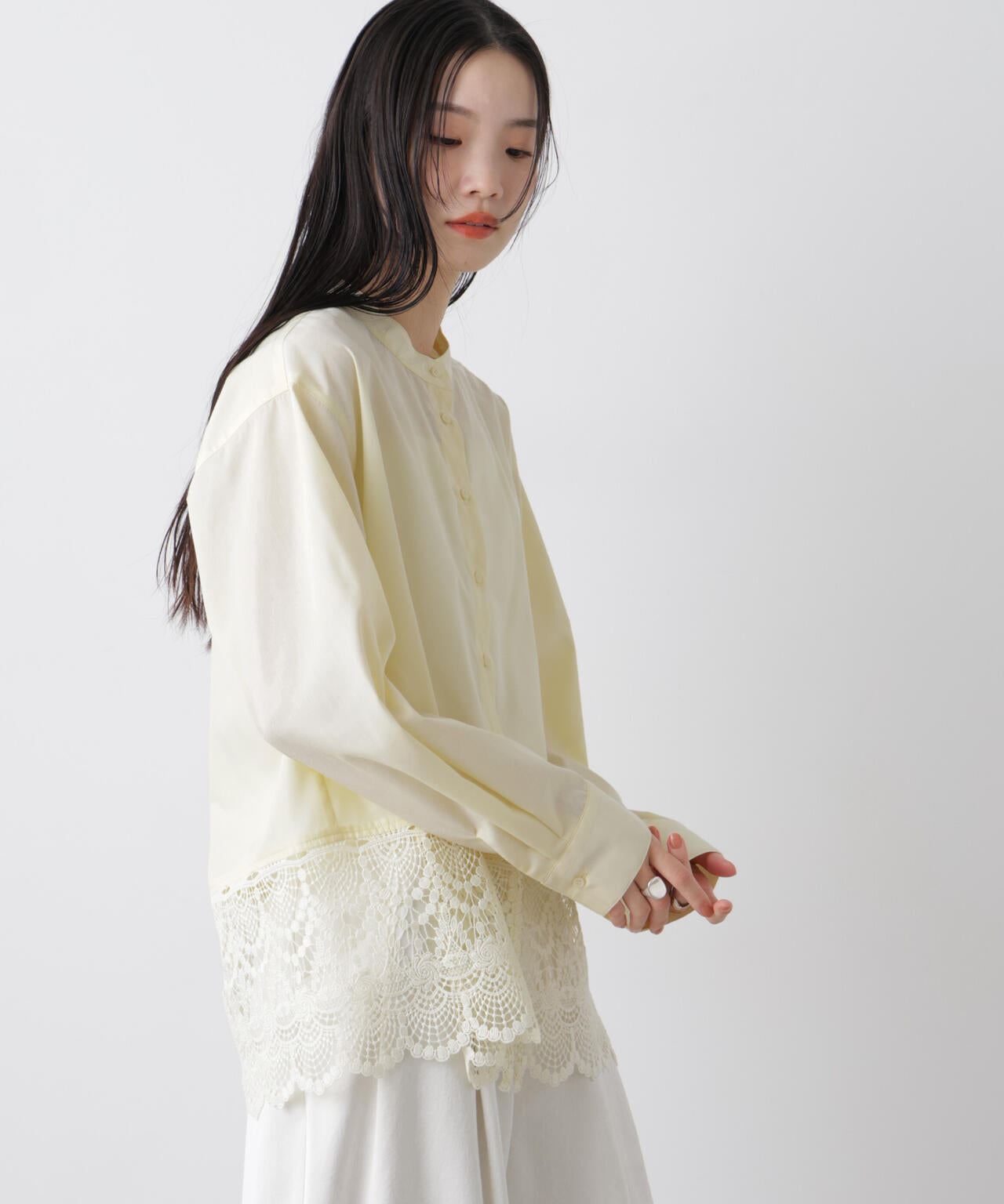 スカラレースコンビスタンドカラーシャツ 6736120310