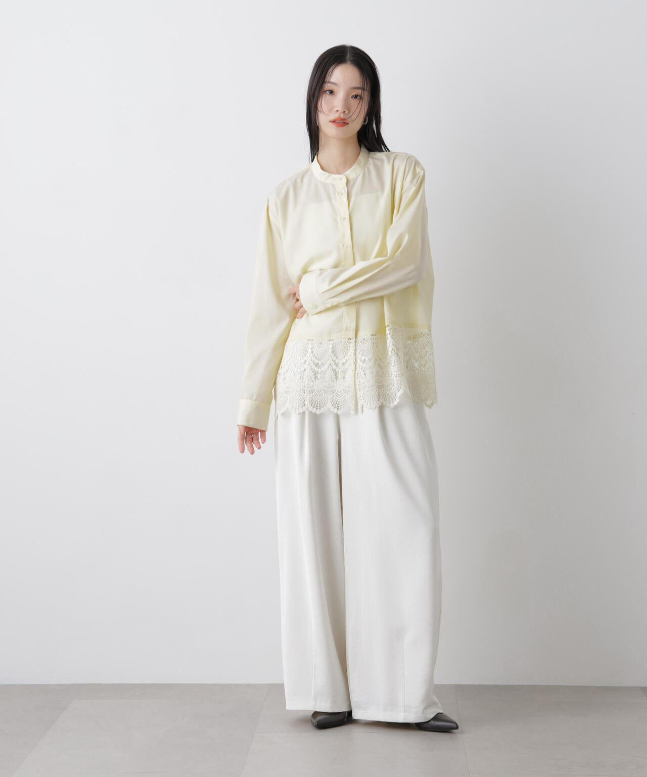 スカラレースコンビスタンドカラーシャツ 6736120310