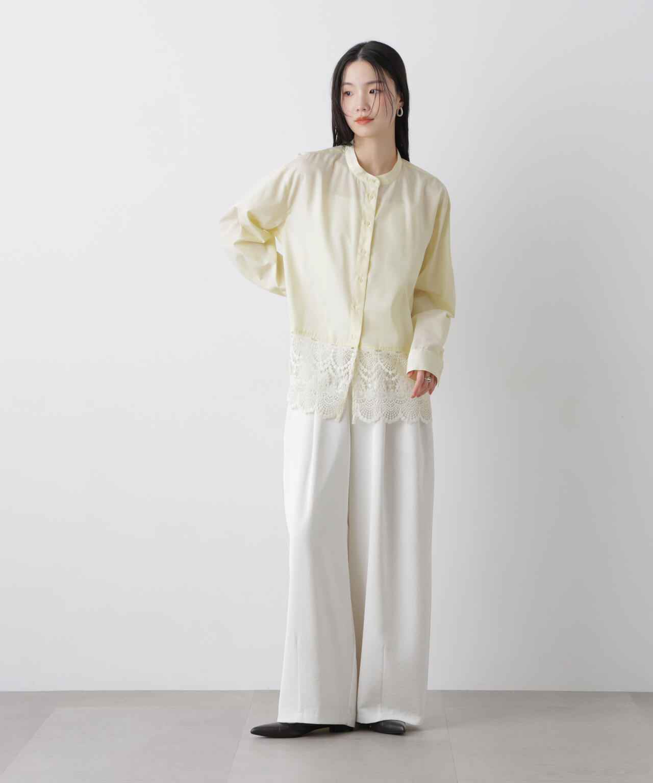 スカラレースコンビスタンドカラーシャツ 6736120310