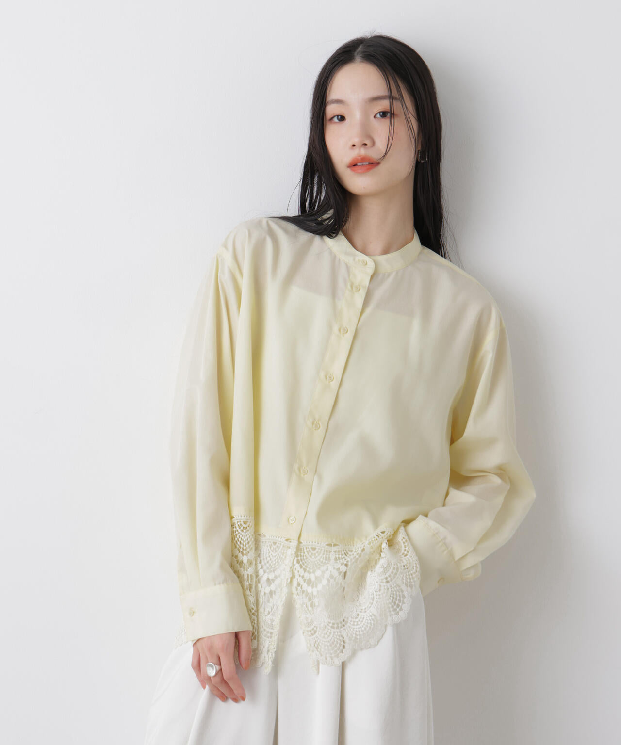 スカラレースコンビスタンドカラーシャツ 6736120310