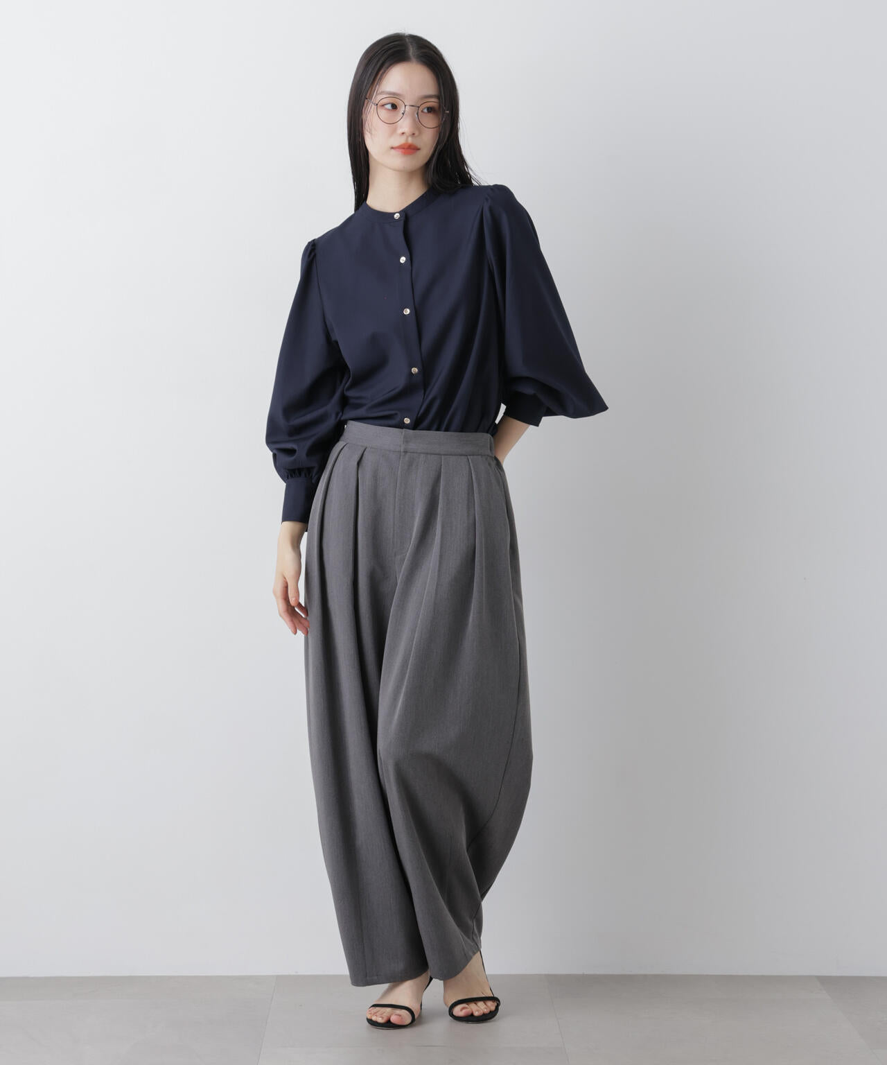 マシンウォッシャブル イージーケア ギャザースリーブ ブラウス