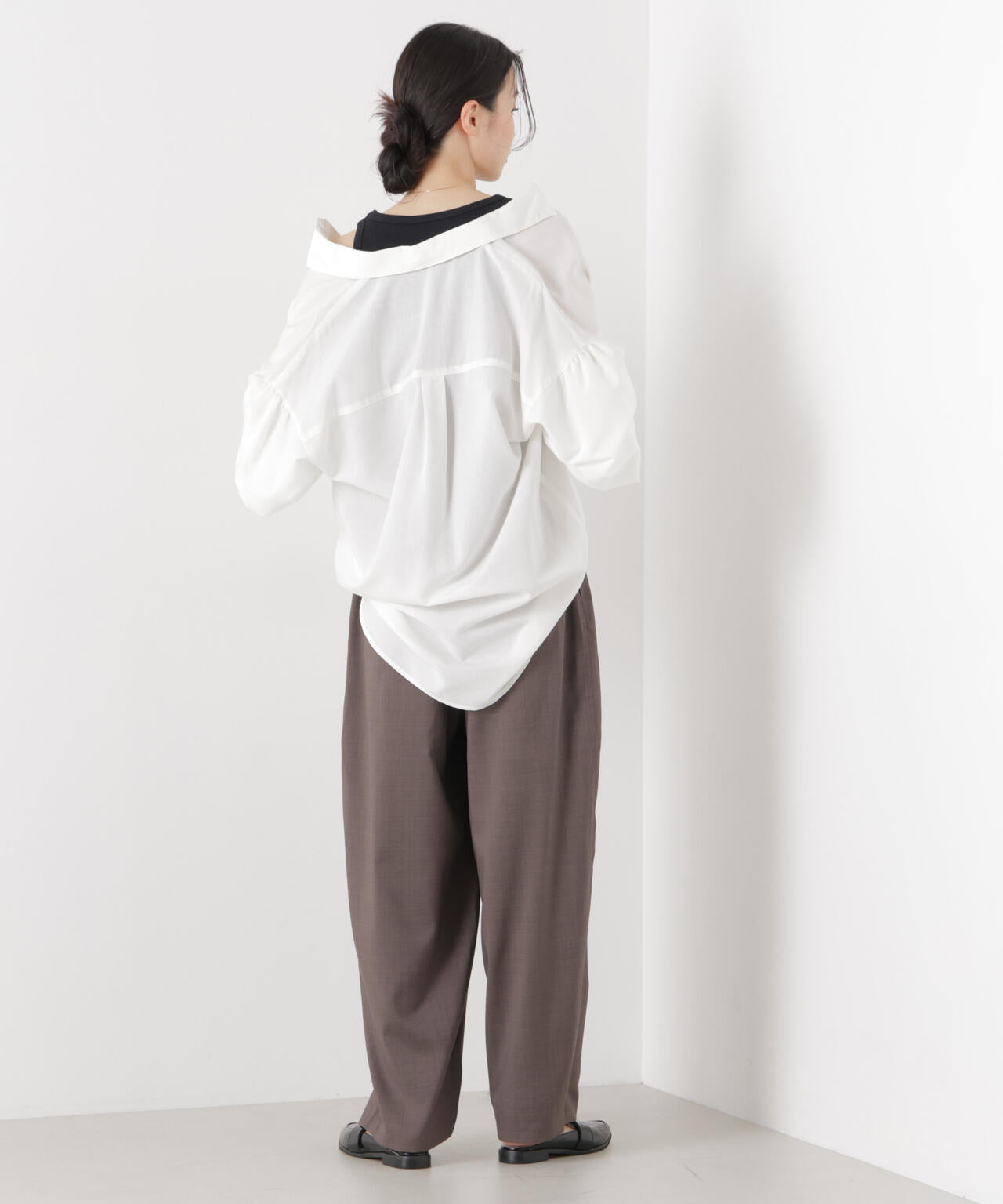 マシンウォッシャブルリネン混 ボリュームスリーブシャツ 6736120315