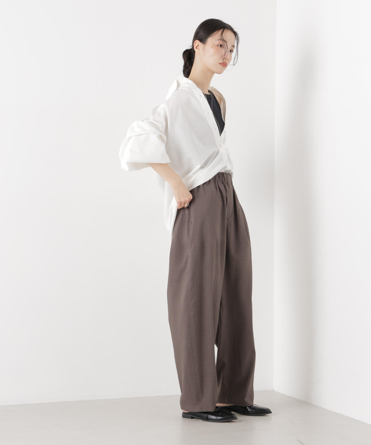 マシンウォッシャブルリネン混 ボリュームスリーブシャツ 6736120315