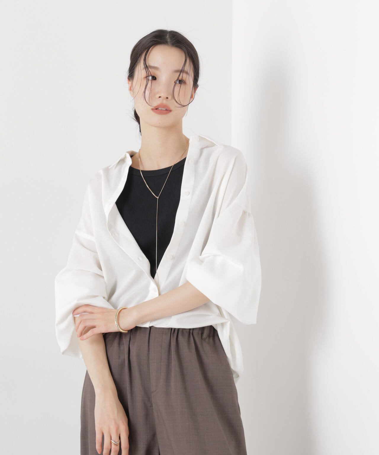 マシンウォッシャブルリネン混 ボリュームスリーブシャツ 6736120315