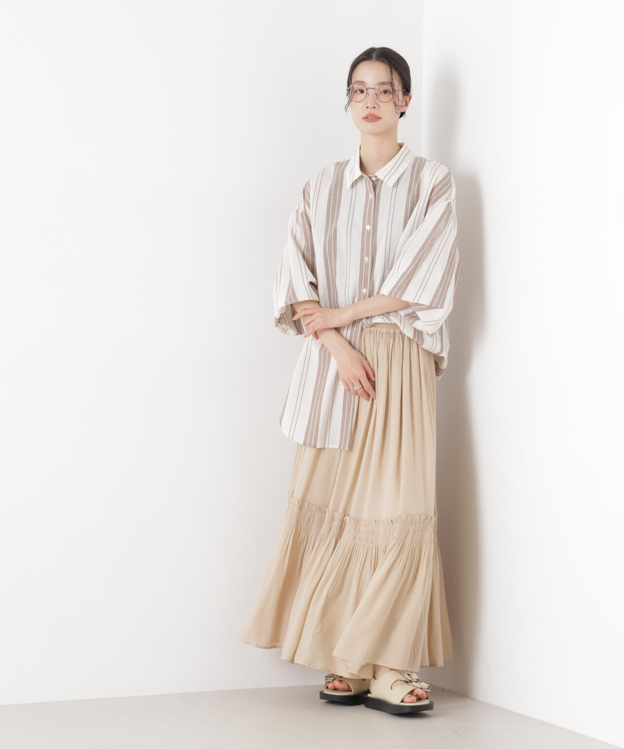 マシンウォッシャブルリネン混 ボリュームスリーブシャツ 6736120315