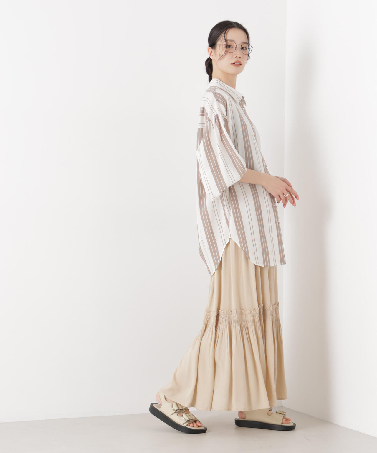 マシンウォッシャブルリネン混 ボリュームスリーブシャツ 6736120315