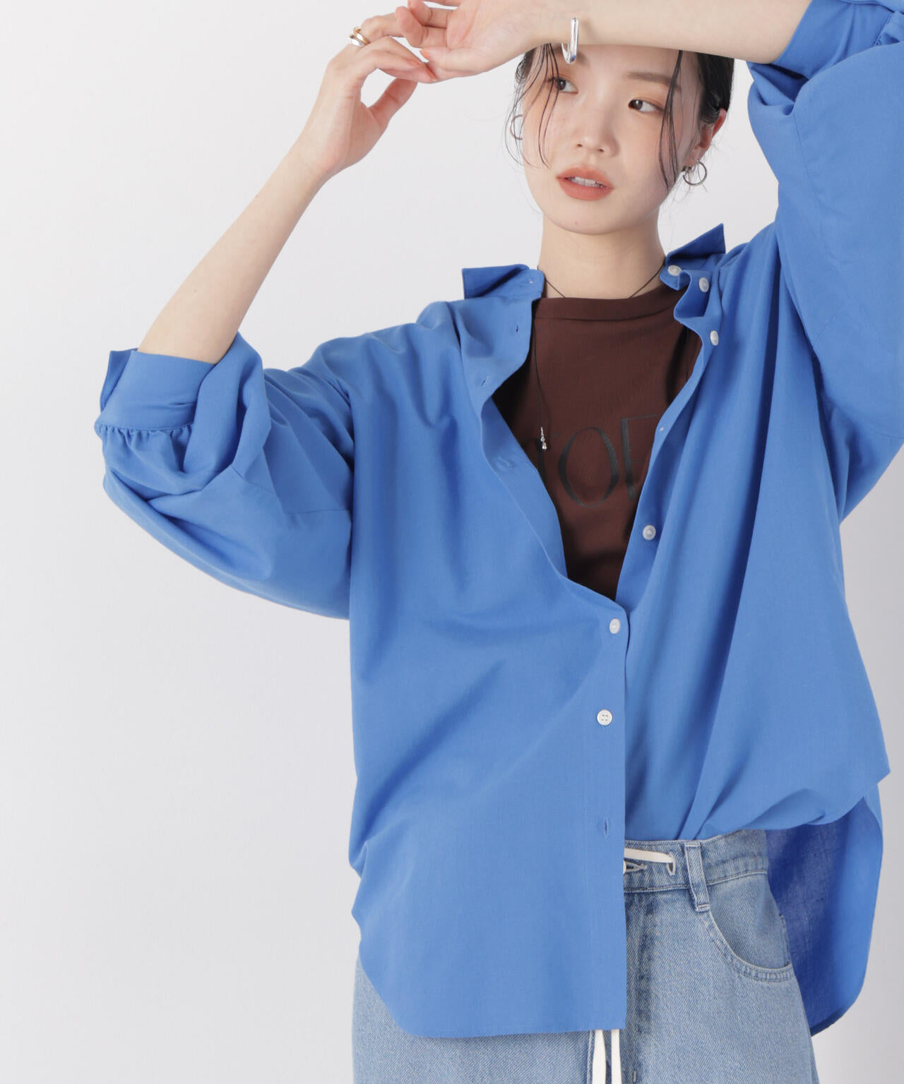 マシンウォッシャブルリネン混 ボリュームスリーブシャツ 6736120315