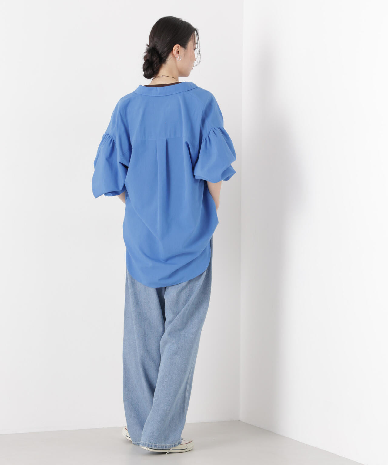 マシンウォッシャブルリネン混 ボリュームスリーブシャツ 6736120315