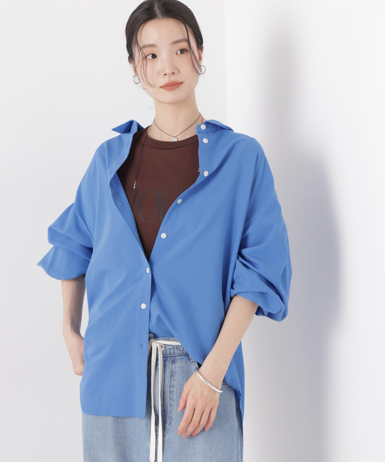 マシンウォッシャブルリネン混 ボリュームスリーブシャツ 6736120315