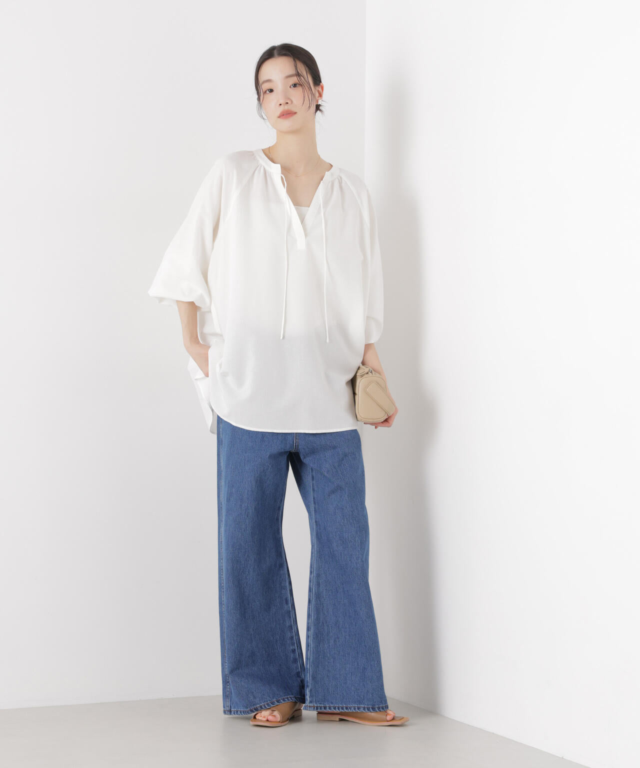 マシンウォッシャブルリネン混 ドルマンプルオーバーブラウス 6736120316