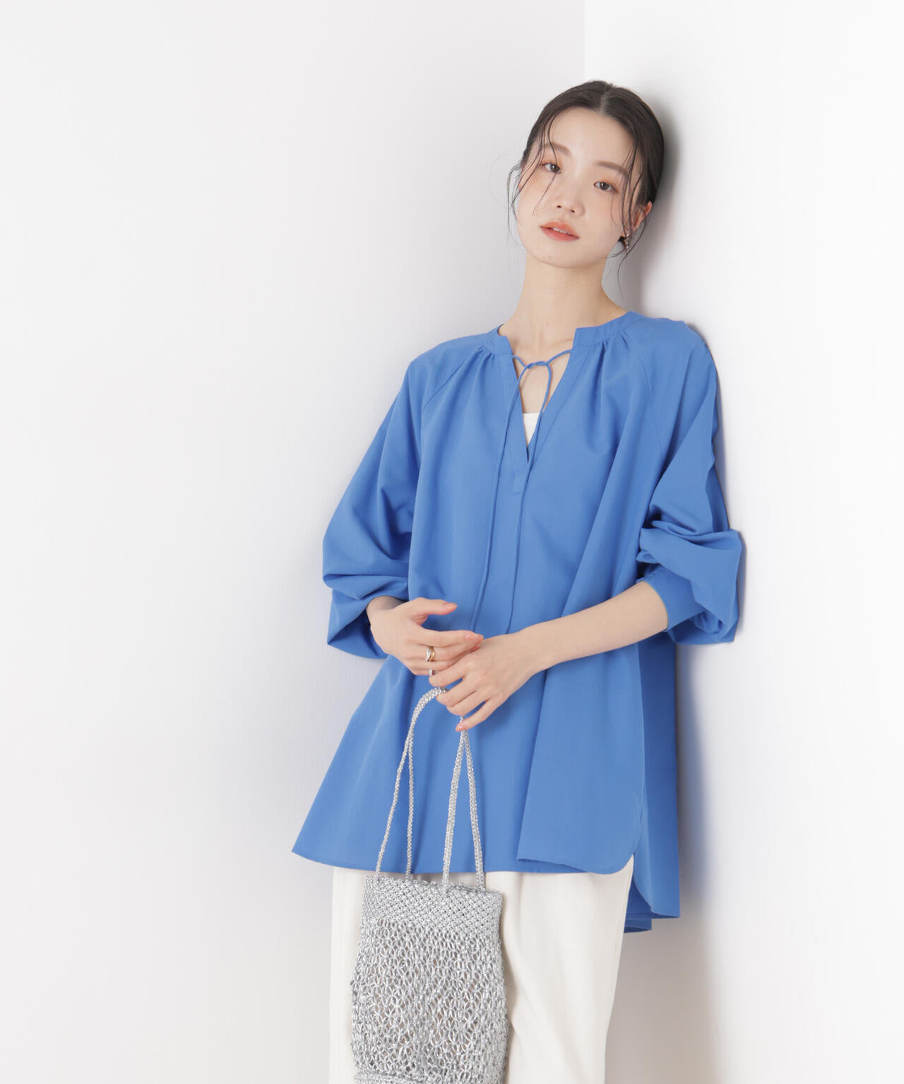 マシンウォッシャブルリネン混 ドルマンプルオーバーブラウス