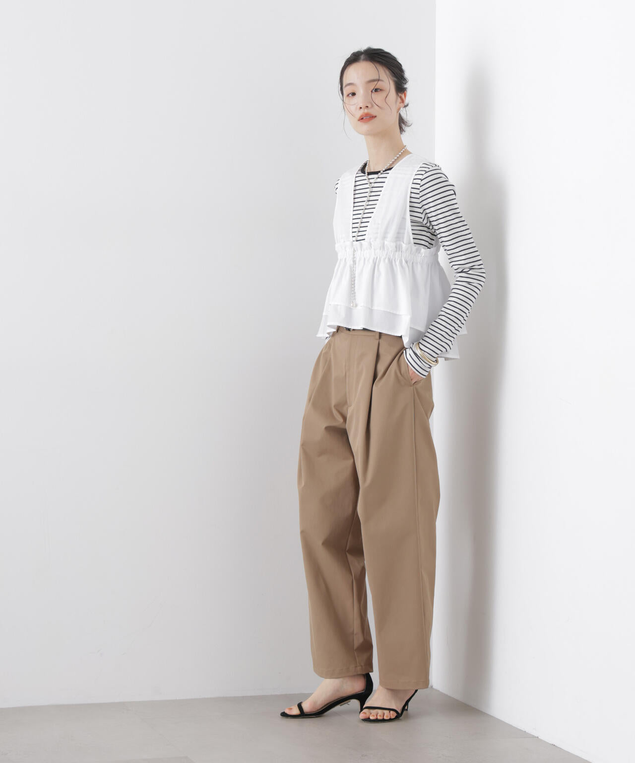 Ashop♡マントルピース　ノブレスタイプ ノースリーブ ギャザー フレア ビスチェ
