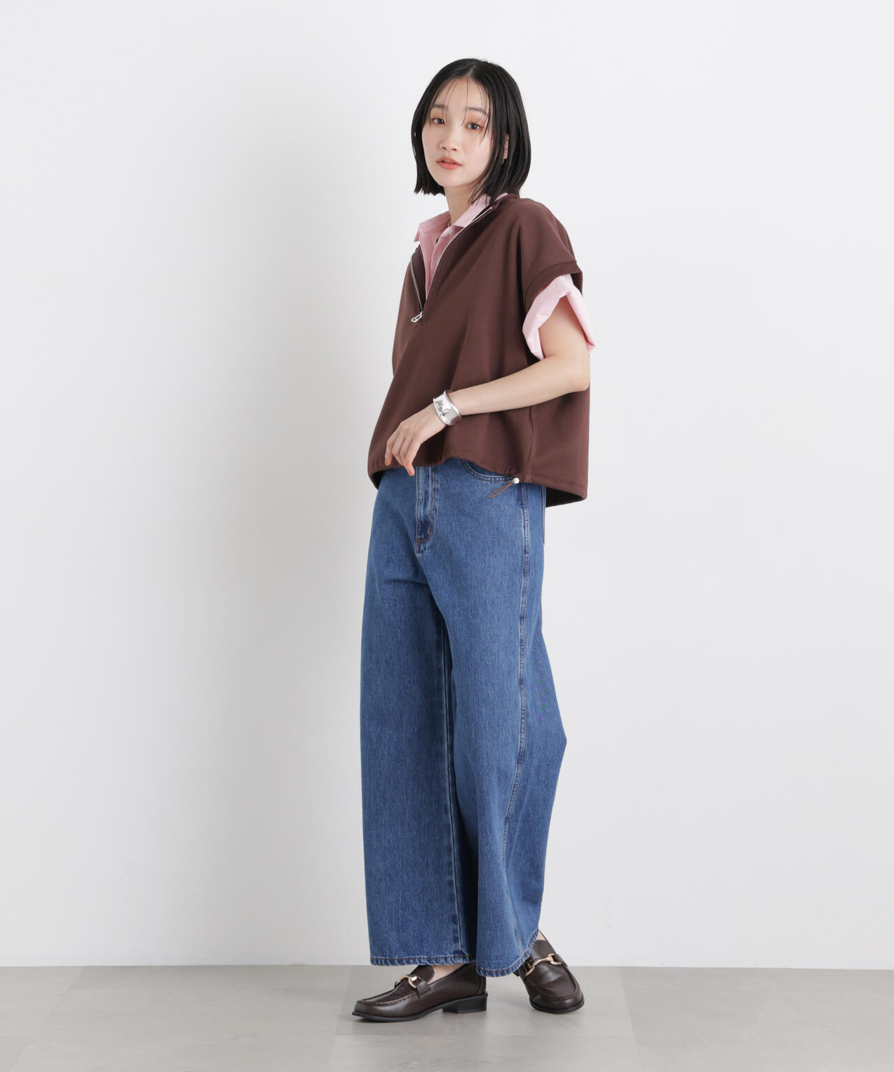 ドビーストライプクロップド半袖シャツ(セットアップ可) 6736121306