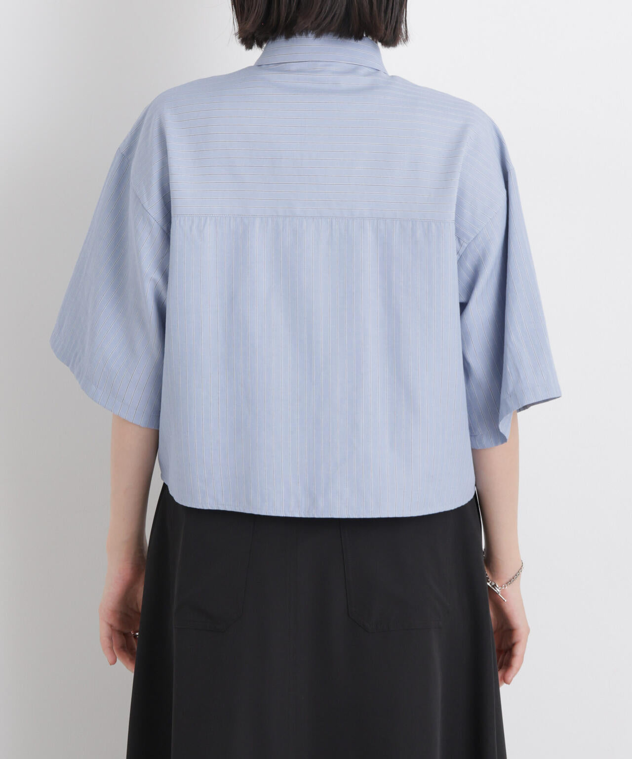 ドビーストライプクロップド半袖シャツ(セットアップ可) 6736121306