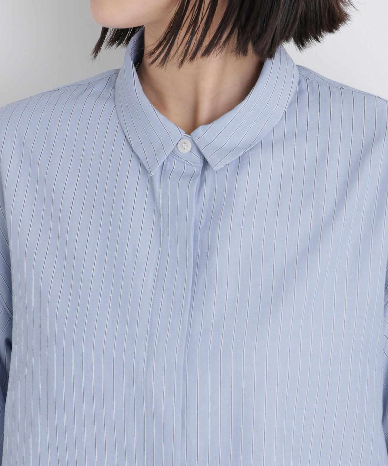 ドビーストライプクロップド半袖シャツ(セットアップ可) 6736121306
