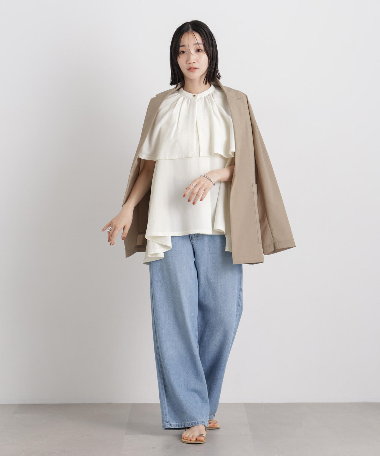 多機能リネンライクケープカラーセットデザインブラウス 6736121307