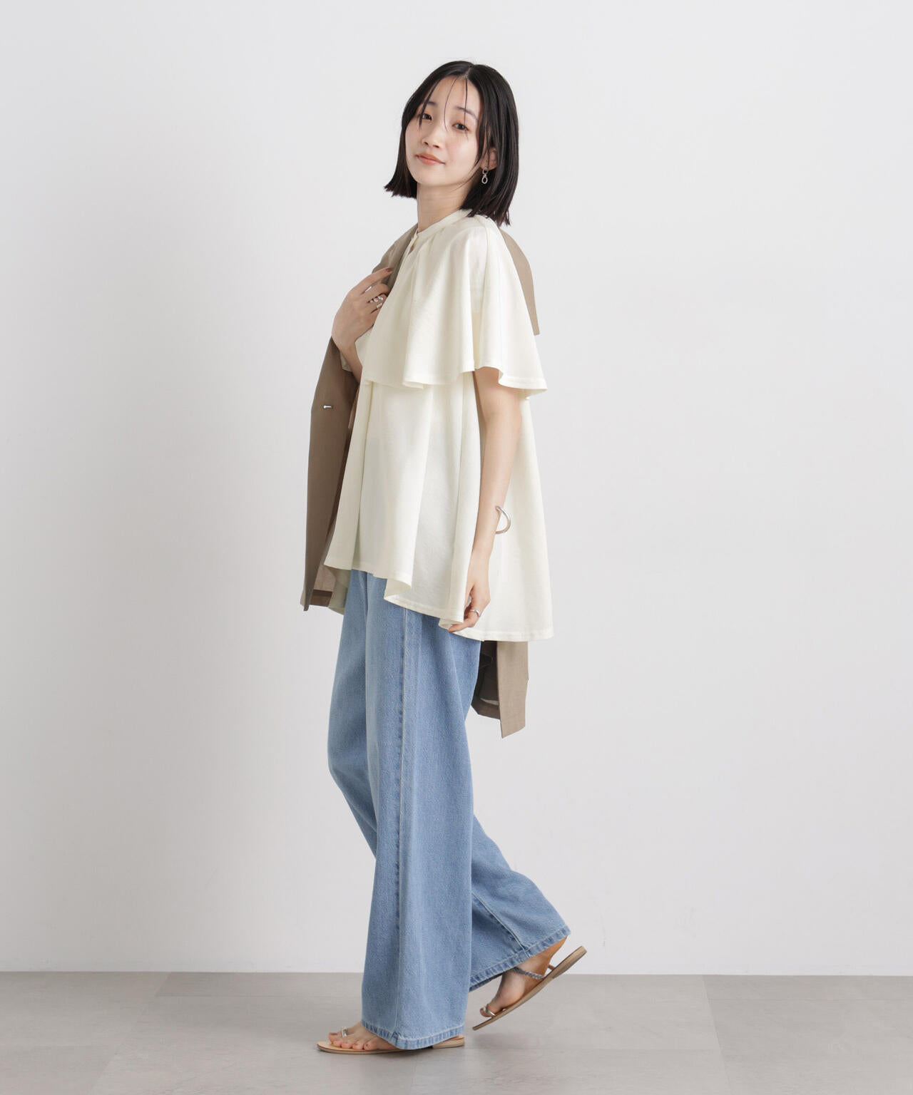 多機能リネンライクケープカラーセットデザインブラウス 6736121307