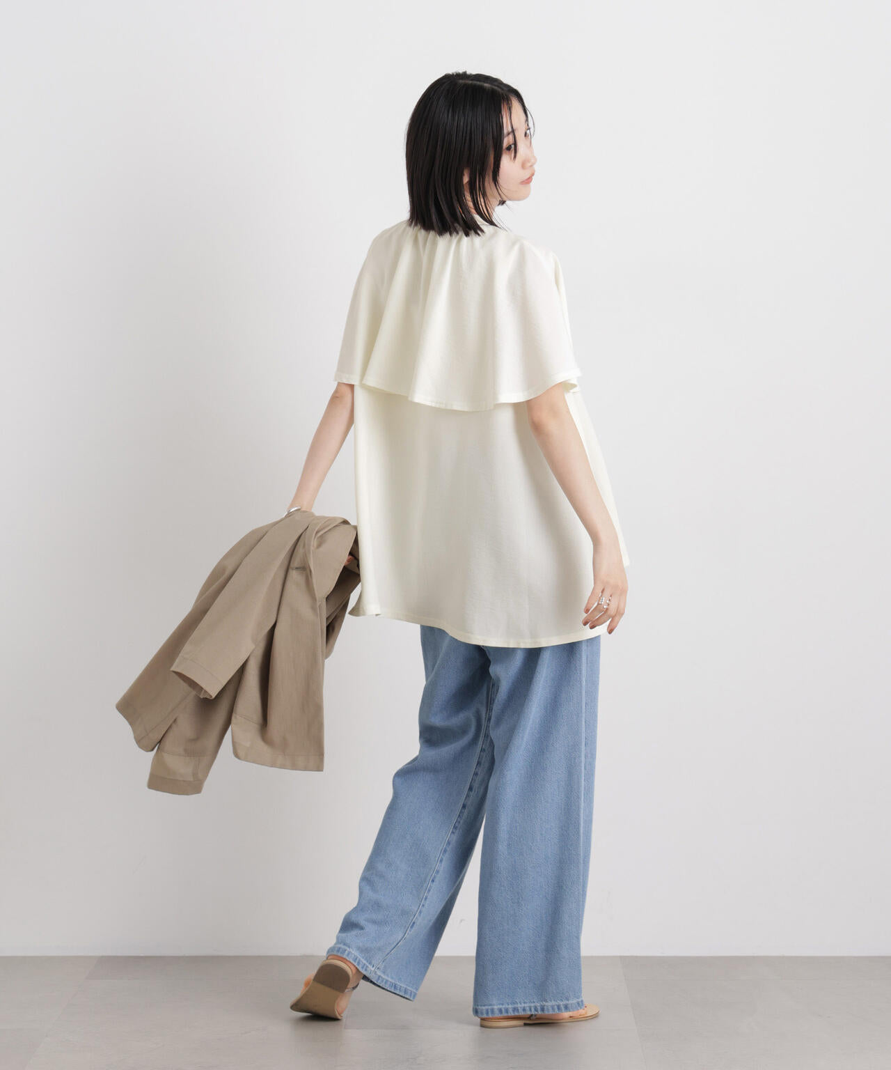 多機能リネンライクケープカラーセットデザインブラウス 6736121307